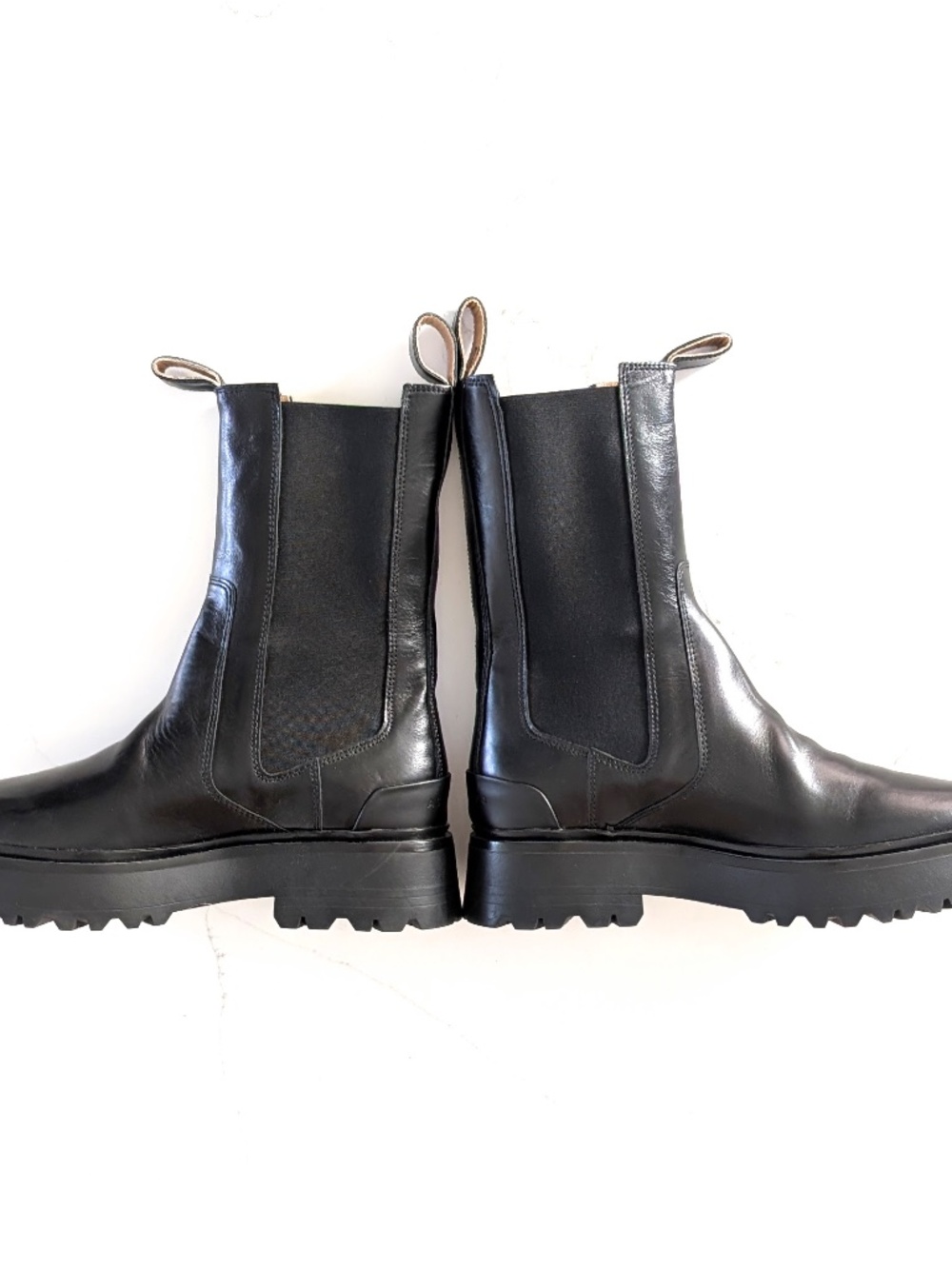 AllSaints Amber Chunky Tall Chelsea Boots Black Leather Platform US 10 EU 40 - Picture 11 of 11